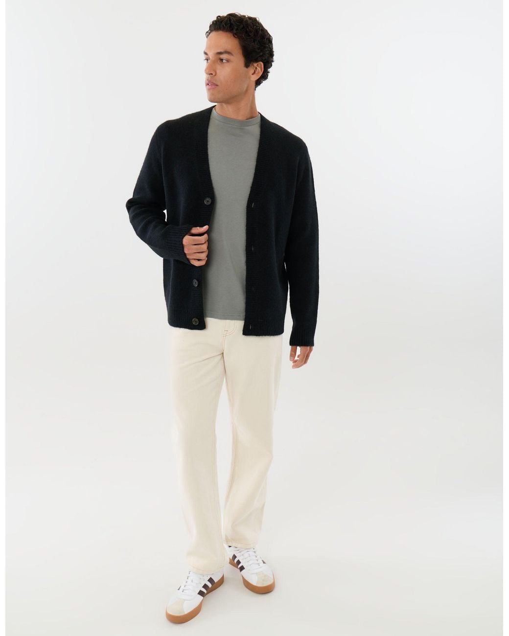 Threadbare Black Relaxed Fit Wool Blend V Neck Cardigan for men