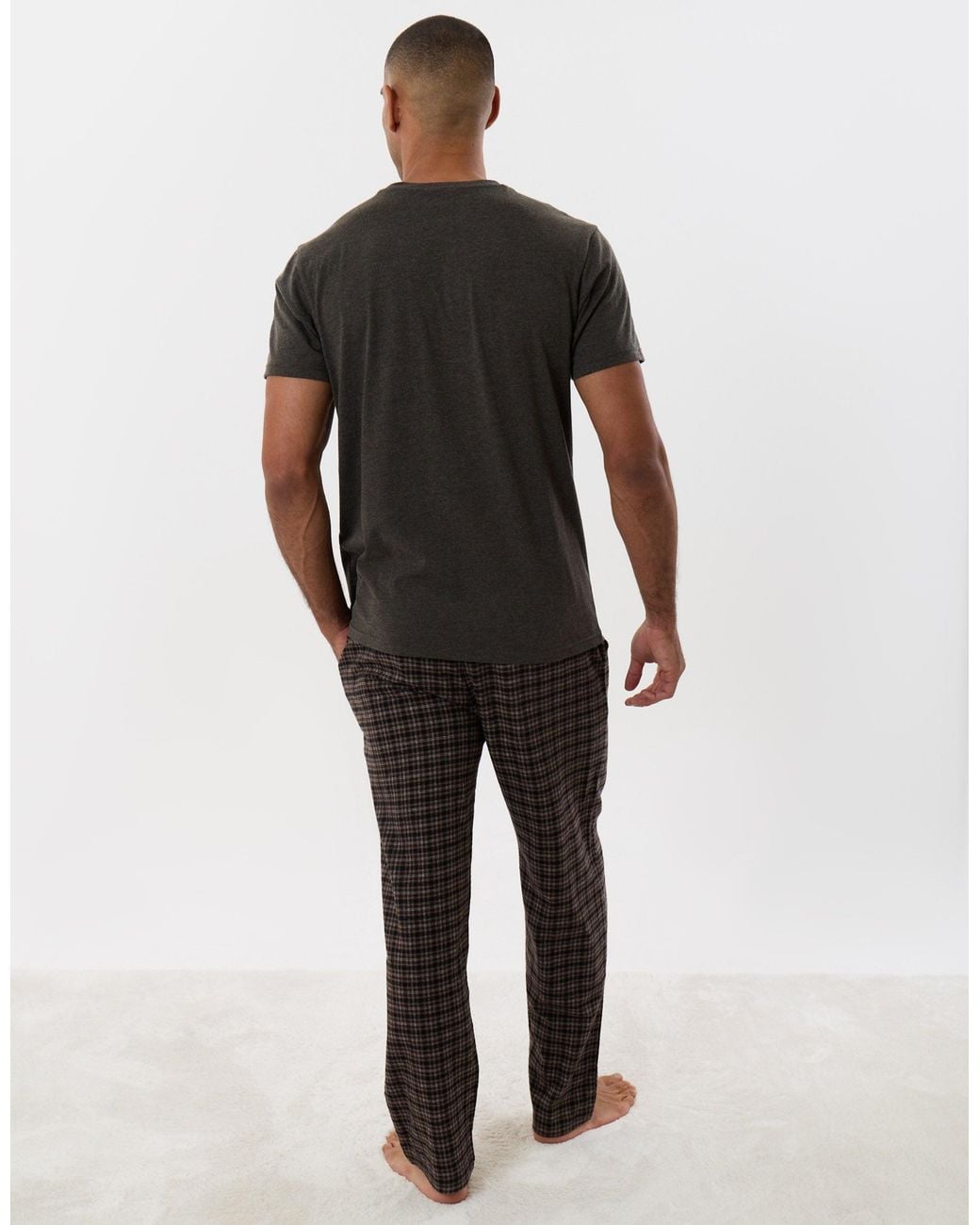 Threadbare Brown Cotton Rich T-Shirt And Trouser Pyjama Set for men
