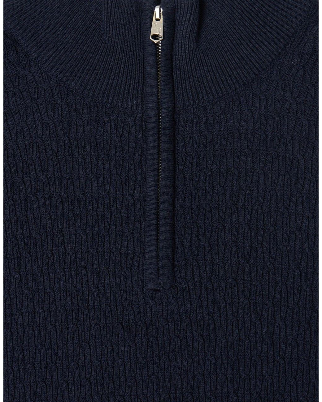 Threadbare Blue Mini Cable Knit Quarter Zip Jumper for men
