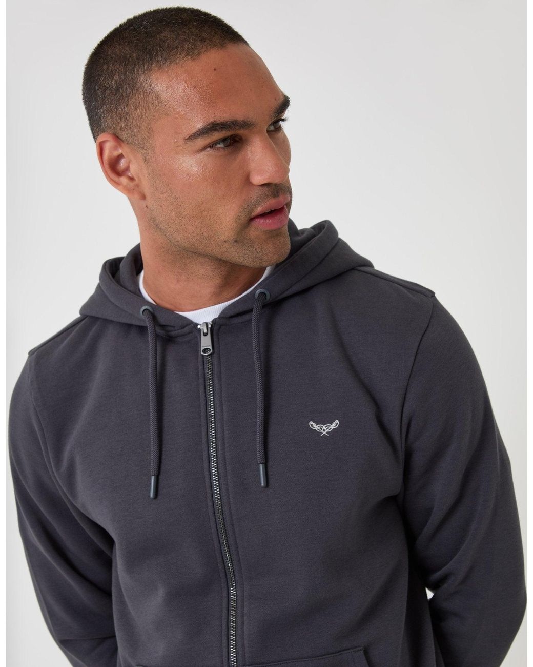 Threadbare Blue Cotton Rich Zip Through Hoodie for men