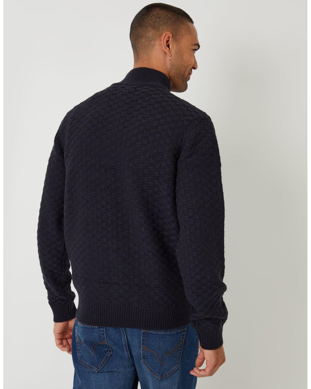 Threadbare Blue Basket Stitch Quarter Zip Jumper for men