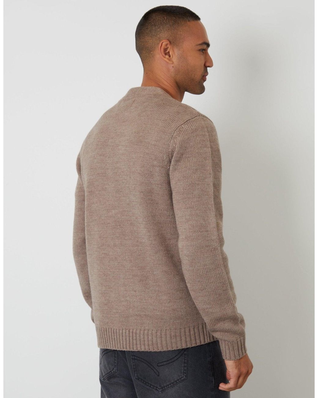 Threadbare Brown Knitted V-Neck Cardigan for men