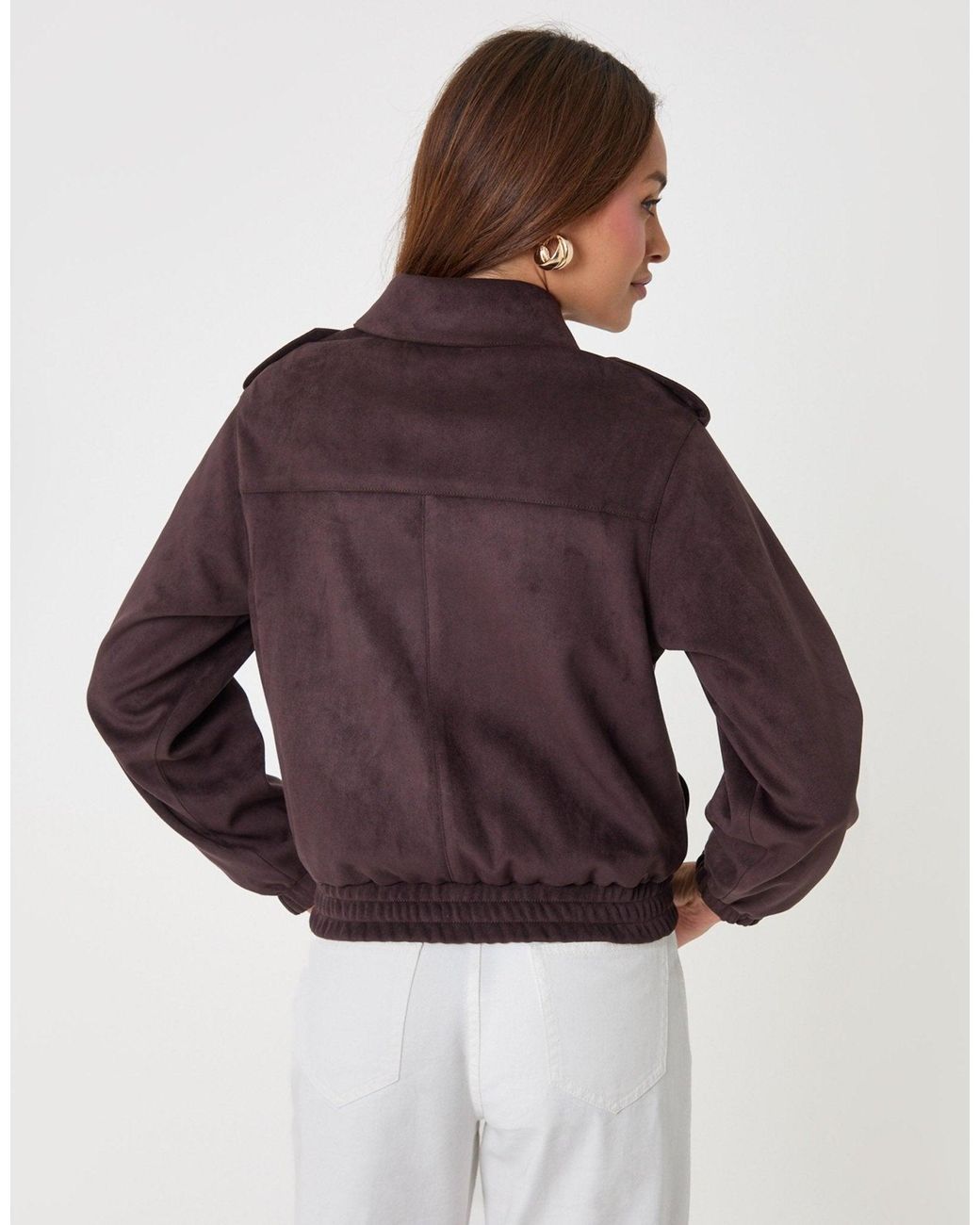 Threadbare Purple Faux Suede Collared Bomber Jacket