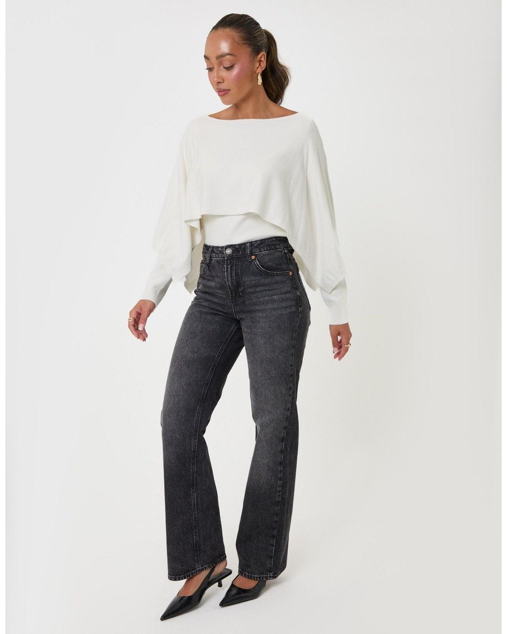 Threadbare White Long Sleeve Cape Top