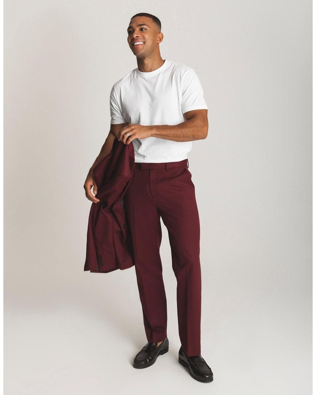 Threadbare White Tailored Fit Suit Trousers for men