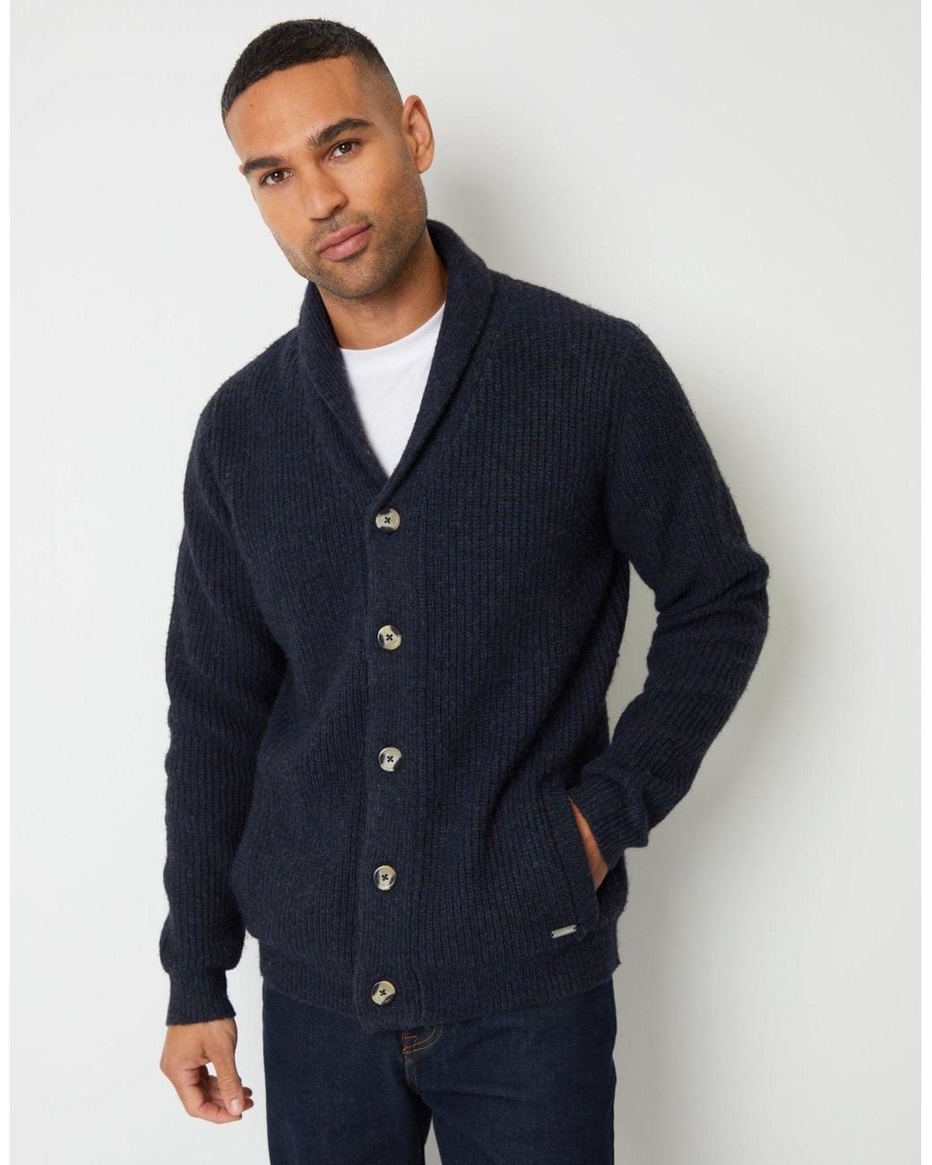 Threadbare Blue Shawl Cardigan for men