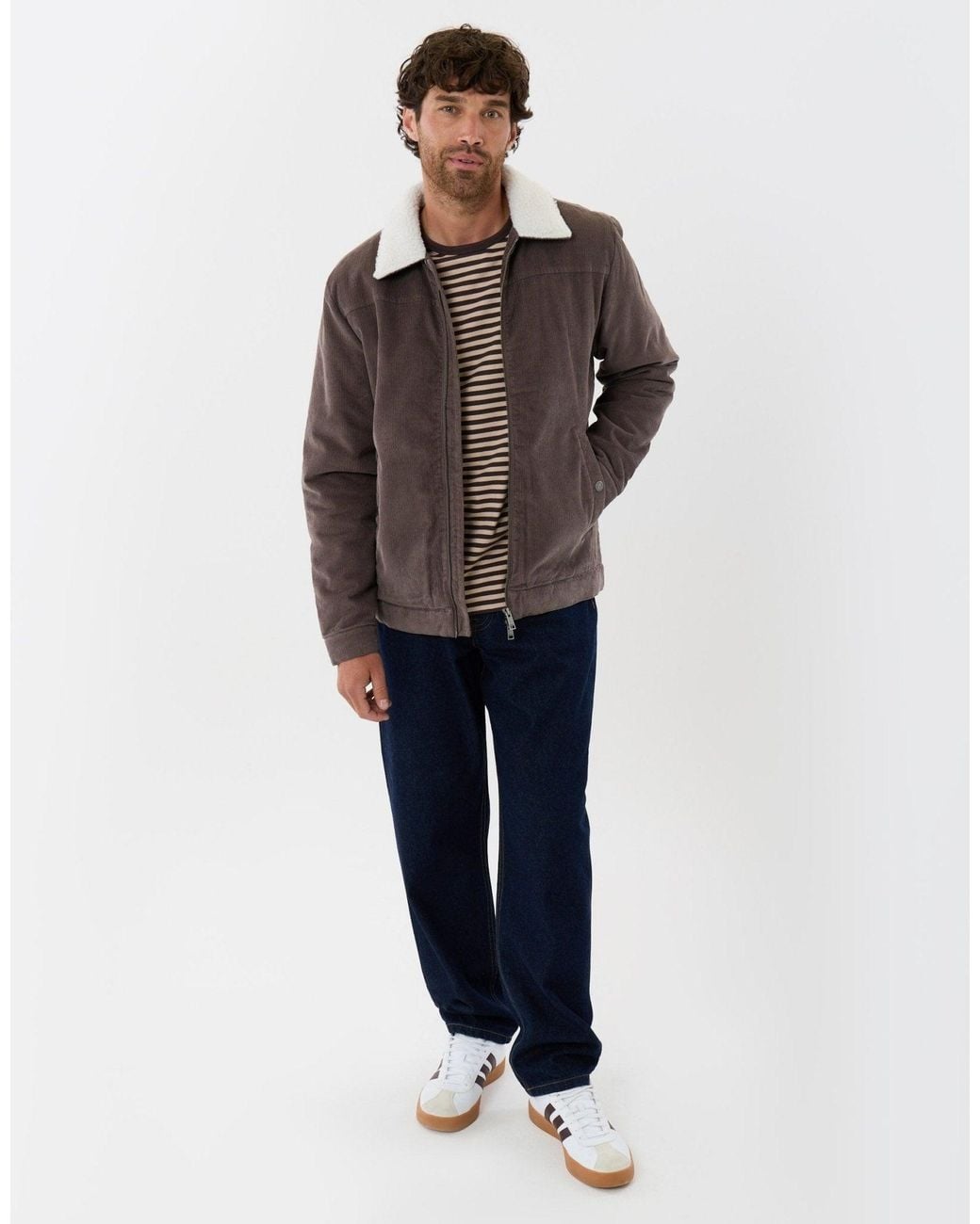 Threadbare Blue Corduroy Jacket With Sherpa Collar & Lining for men
