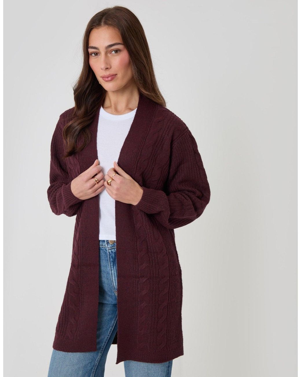 Threadbare Purple Cable Knit Cardigan