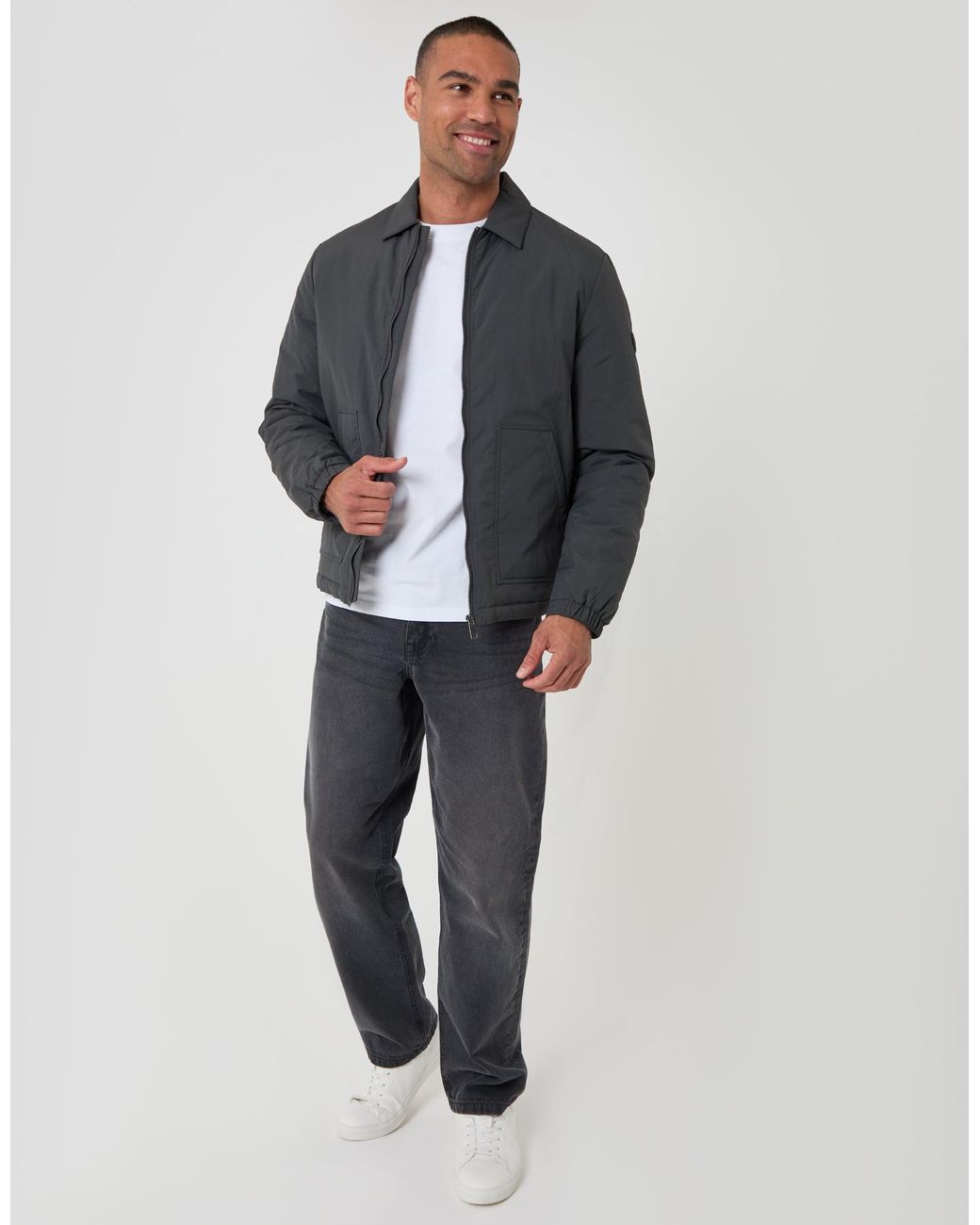 Threadbare Gray Showerproof Collared Harrington Jacket for men