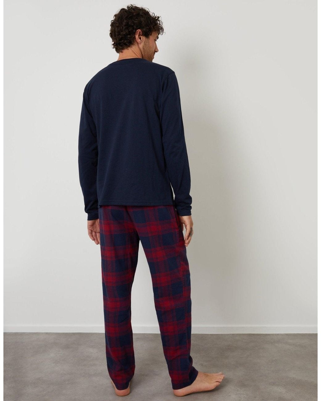 Threadbare Blue Long Check Christmas Pyjama Set for men