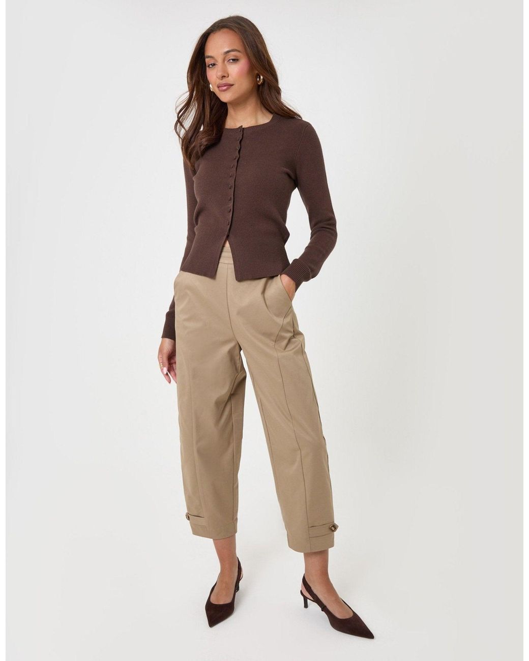 Threadbare Brown Crew Neck Compact Knitted Cardigan