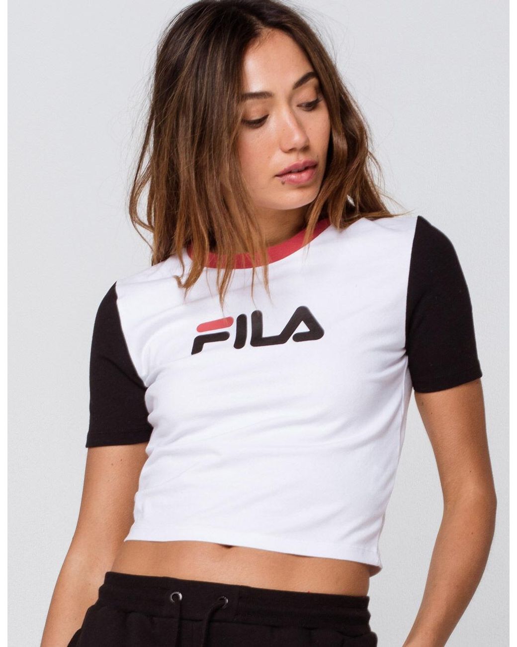Fila Cotton Ana Womens Crop Tee in White Combo (White) - Lyst