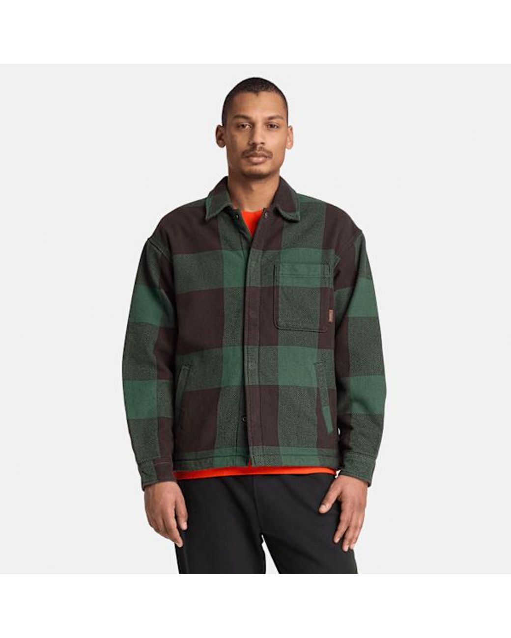 Timberland Green Fleece-Lined Checkered Overshirt For for men