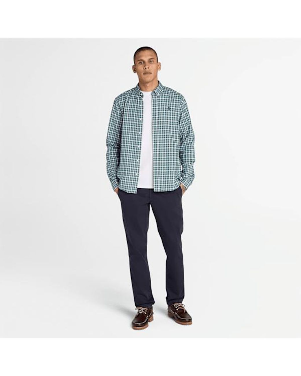 Timberland Blue Solucell Air Gingham Shirt For Men In Grey, Man, Grey, Size: 3xl for men