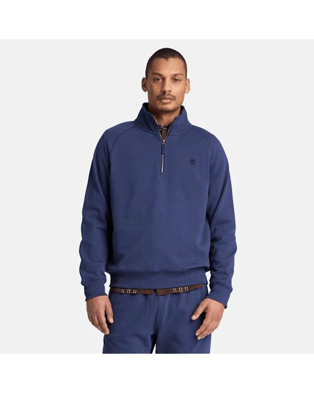 Timberland Blue Exeter River Embroidered Logo Quarter-Zip Sweatshirt For for men