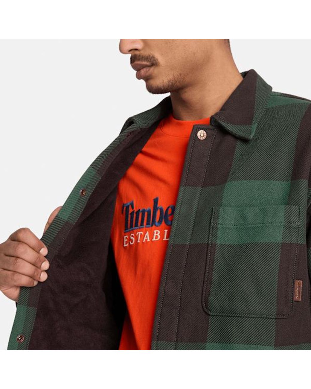 Timberland Green Fleece-Lined Checkered Overshirt For for men