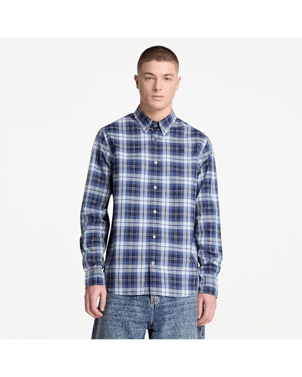 Timberland Blue Check Regular Fit Poplin Shirt For for men