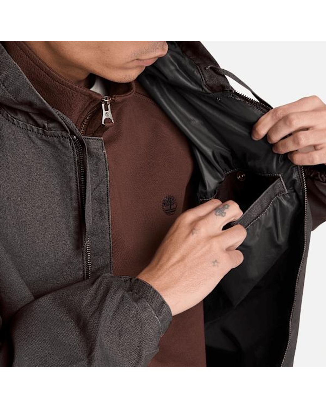 Timberland Black Hooded Canvas Bomber For for men