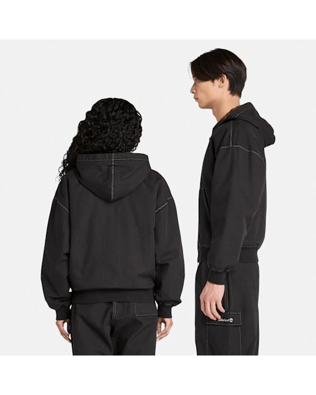 Timberland Black All Gender Washed Duck Canvas Hooded Bomber