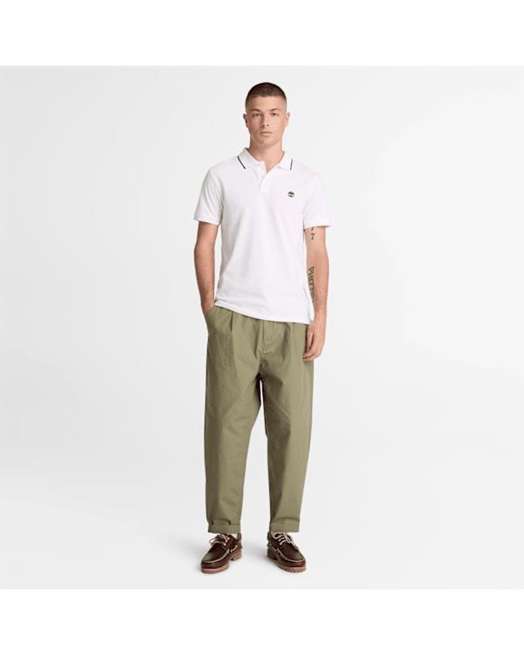 Timberland Green Claremont Poplin Pleated Chino Trouser For for men