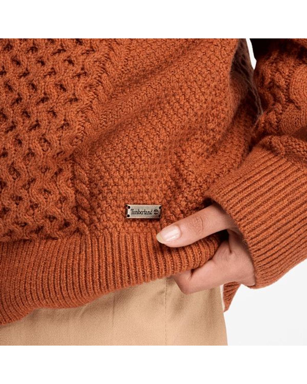 Timberland Orange Phillips Brook Cable-Knit Crewneck Jumper For for men