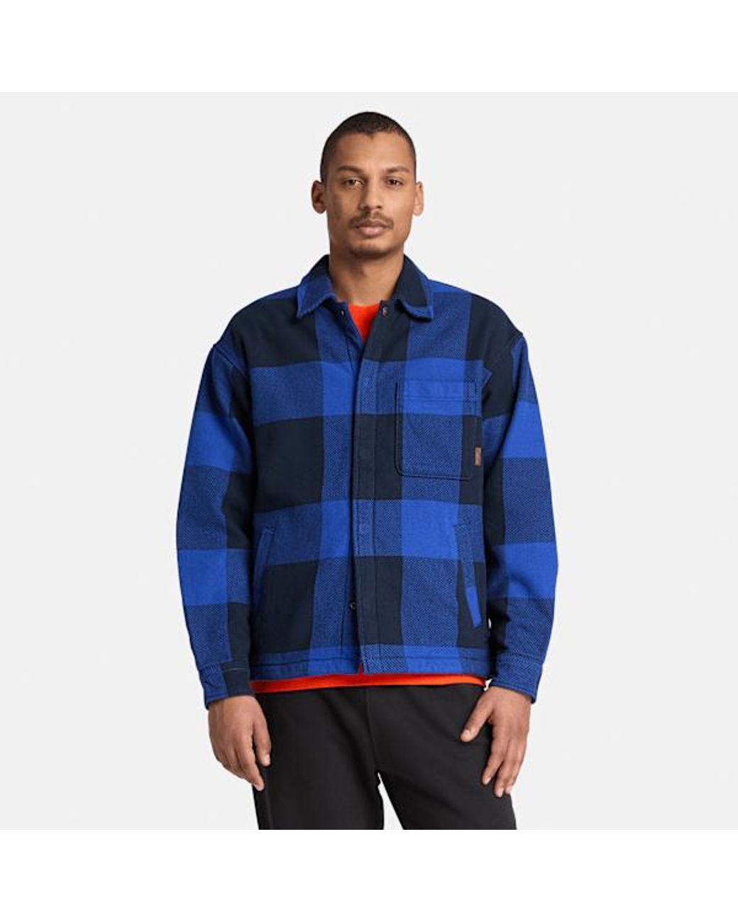 Timberland Blue Fleece-Lined Checkered Overshirt For for men