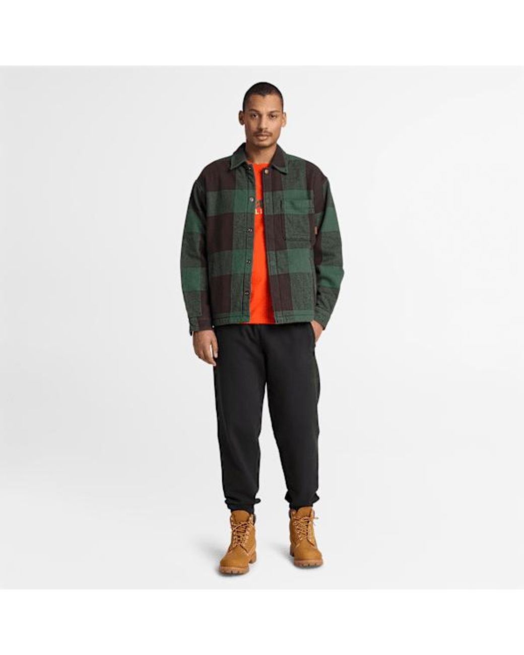Timberland Green Fleece-Lined Checkered Overshirt For for men