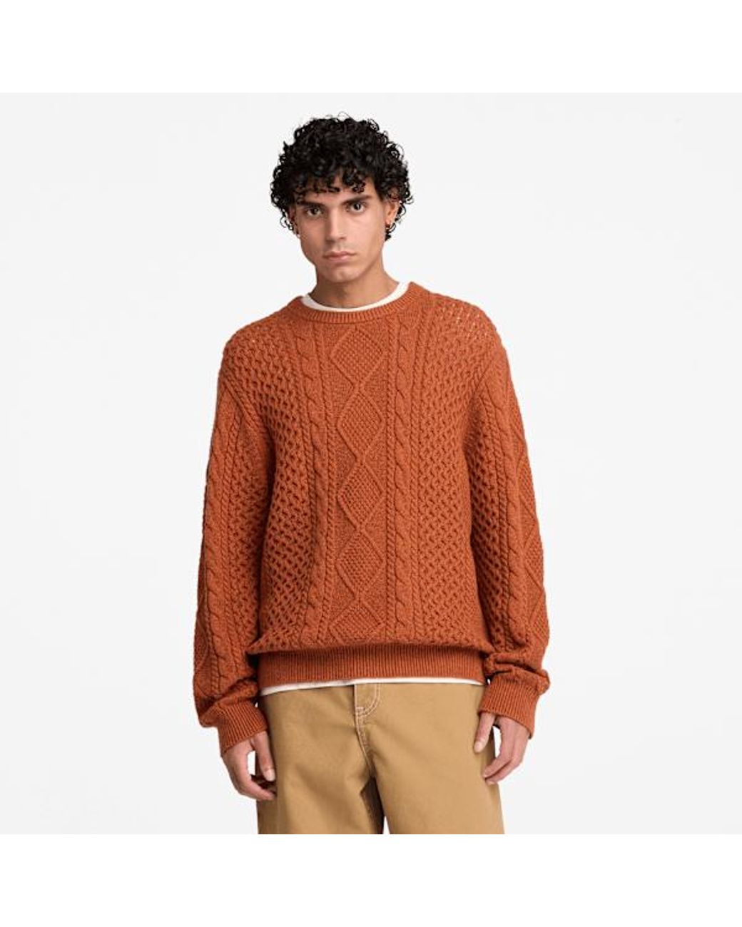 Timberland Orange Phillips Brook Cable-Knit Crewneck Jumper For for men