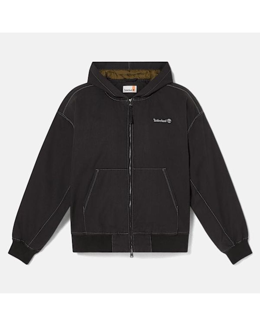 Timberland Black All Gender Washed Duck Canvas Hooded Bomber