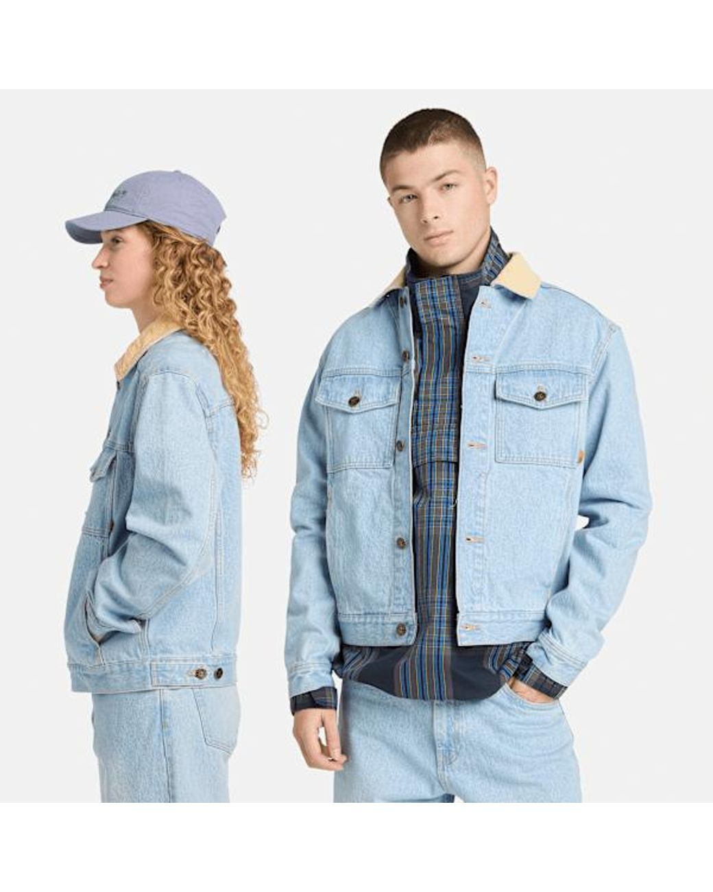 Timberland Blue All Gender Corduroy Collared Denim Jacket