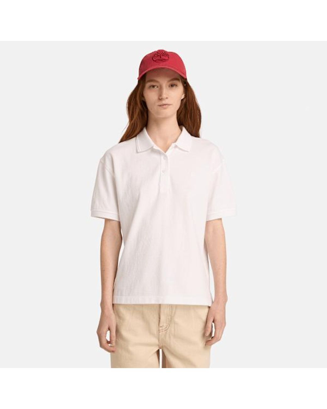 Timberland White Short-Sleeve Pique Polo For
