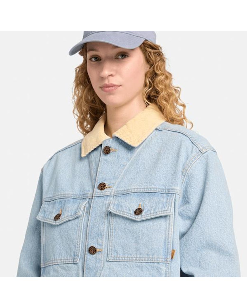 Timberland Blue All Gender Corduroy Collared Denim Jacket