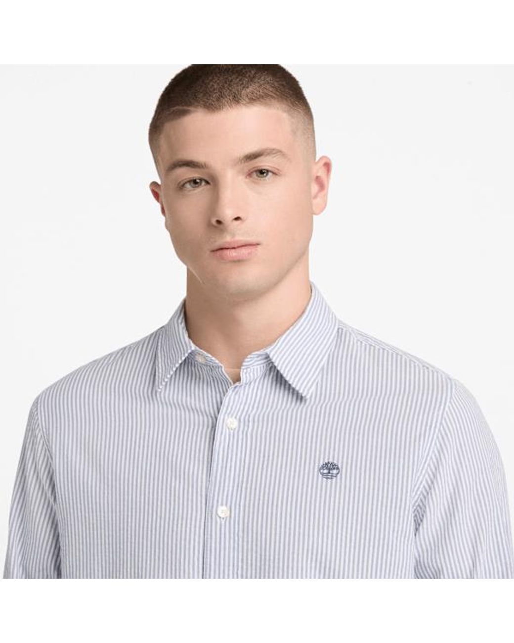 Timberland White Long-Sleeve Seersucker Striped Shirt For for men