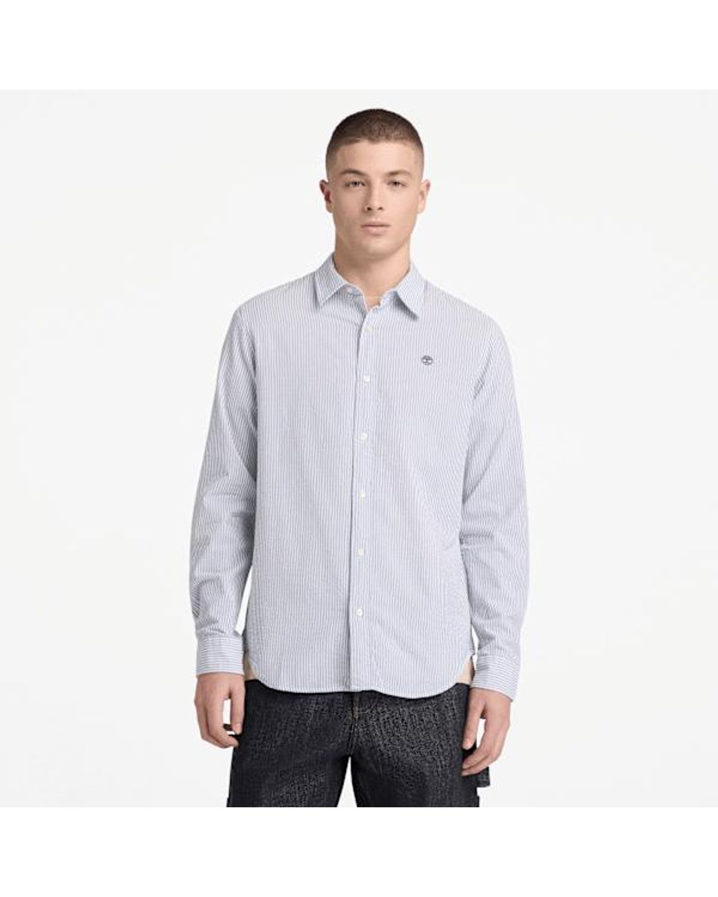 Timberland White Long-Sleeve Seersucker Striped Shirt For for men