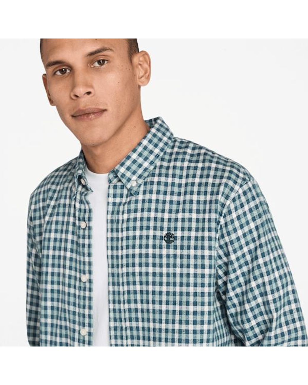 Timberland Blue Solucell Air Gingham Shirt For Men In Grey, Man, Grey, Size: 3xl for men