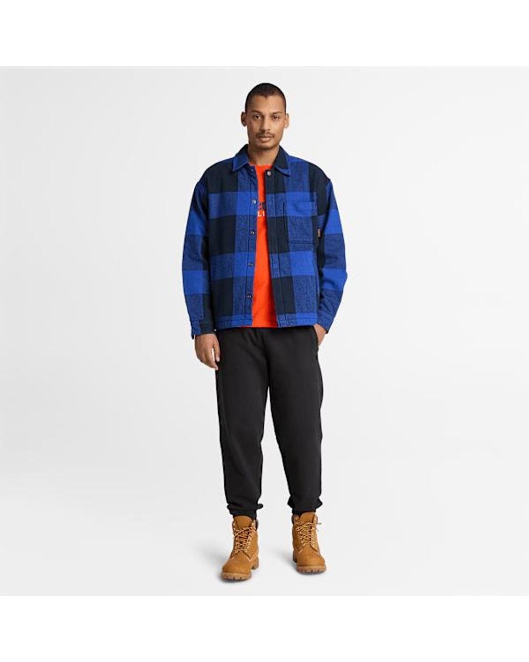Timberland Blue Fleece-Lined Checkered Overshirt For for men