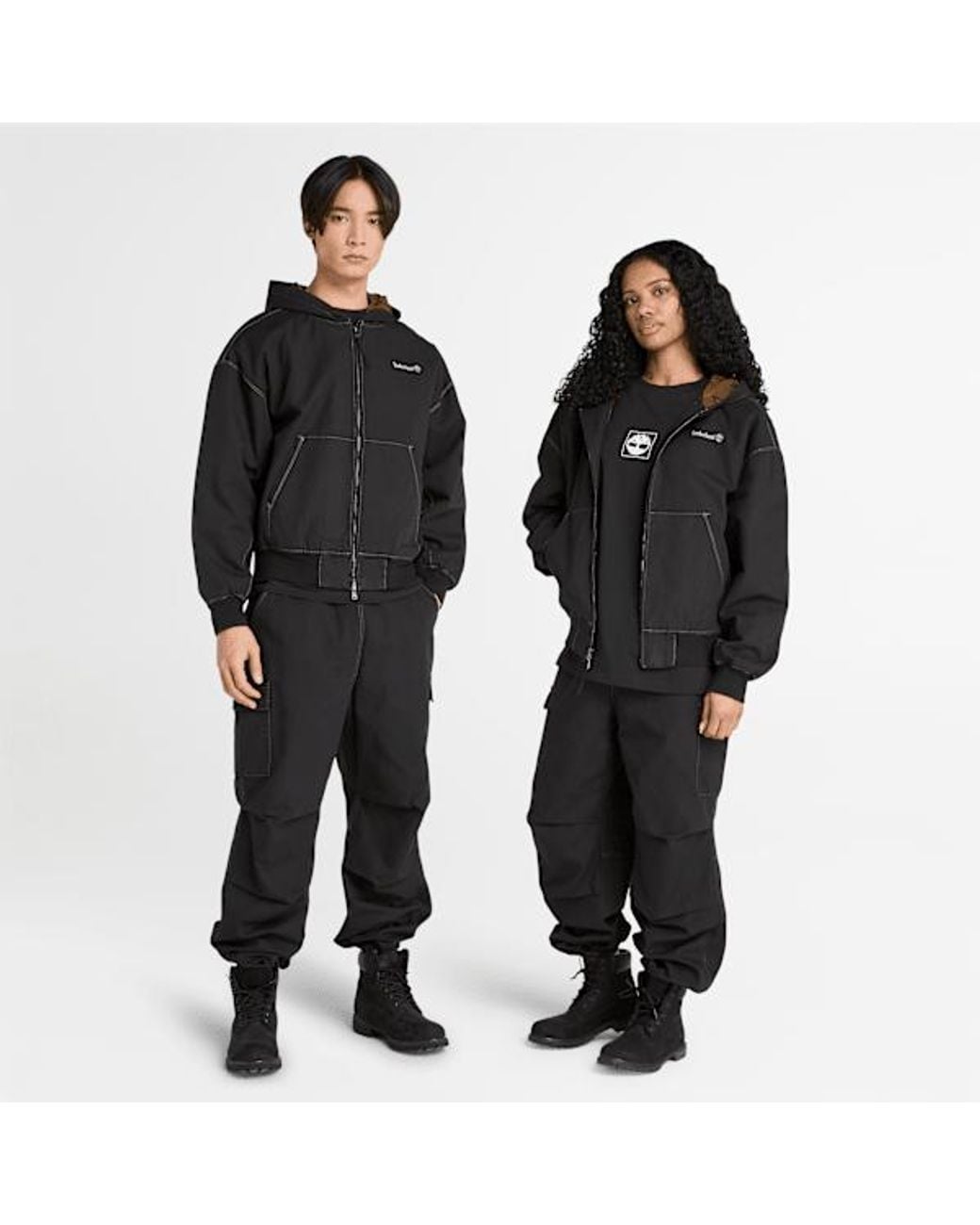 Timberland Black All Gender Washed Duck Canvas Hooded Bomber