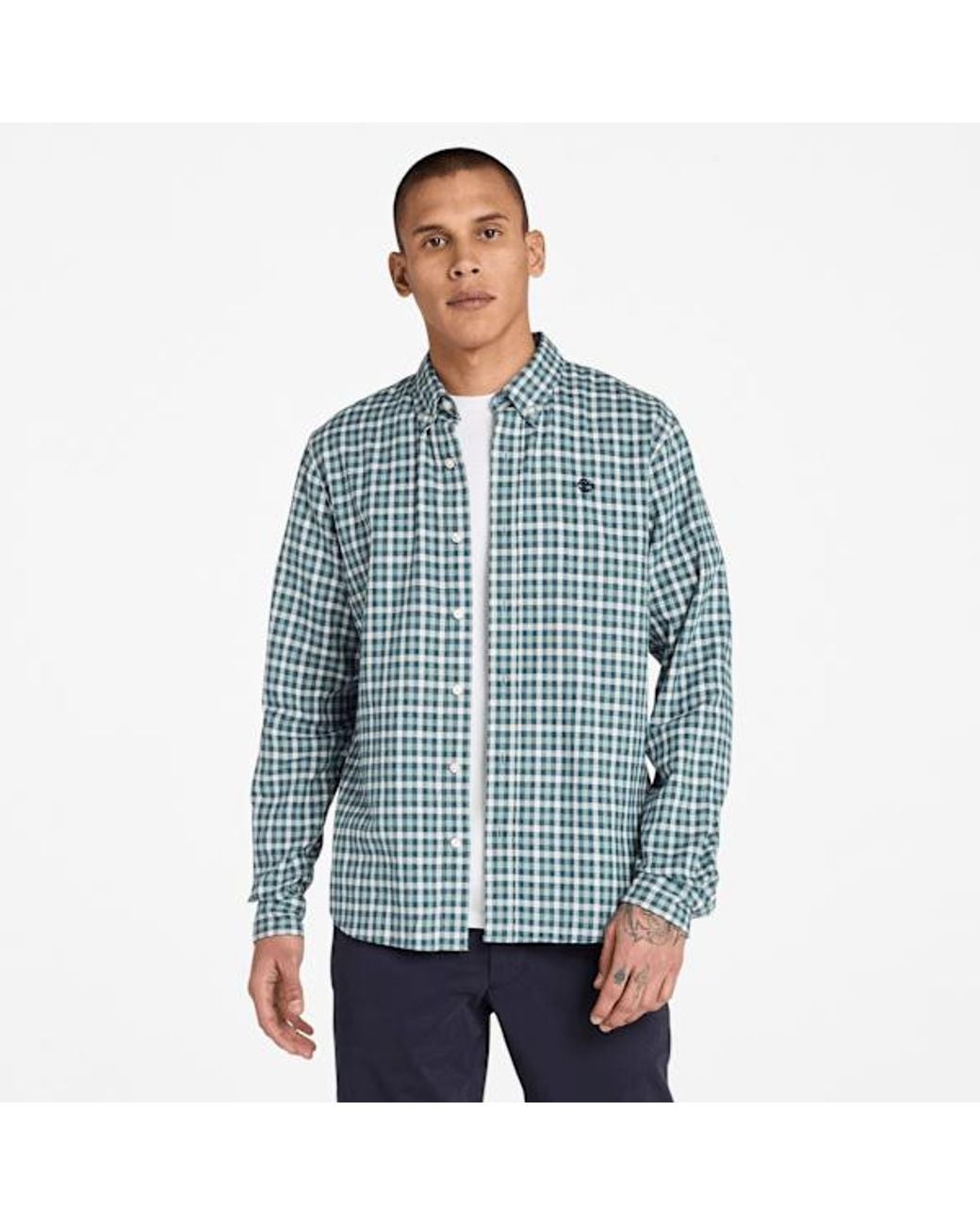 Timberland Blue Solucell Air Gingham Shirt For Men In Grey, Man, Grey, Size: 3xl for men