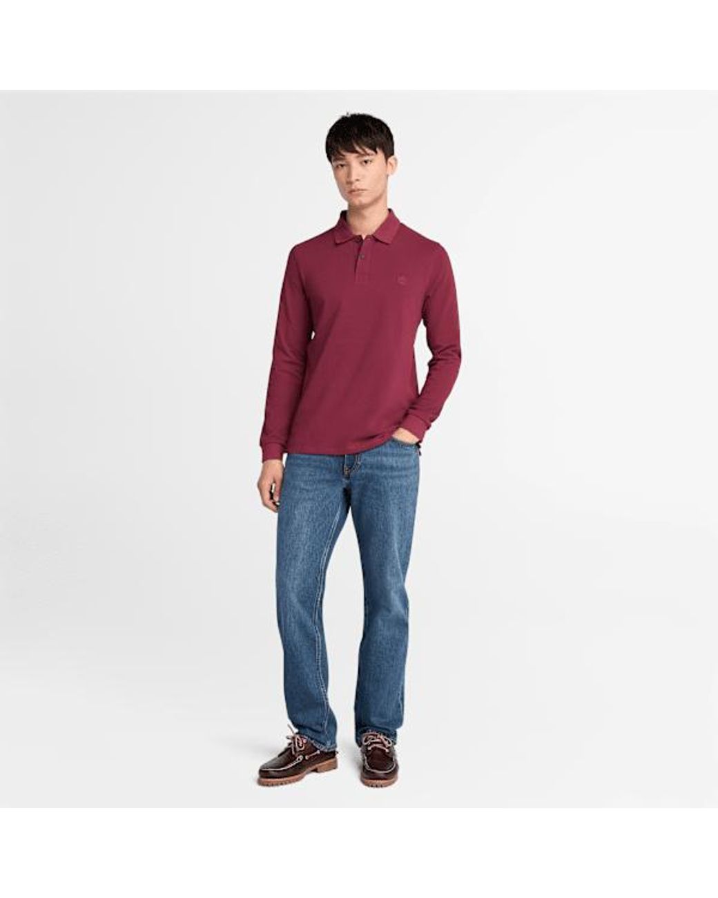 Timberland Purple Millers River Long-Sleeve Pique Polo For for men