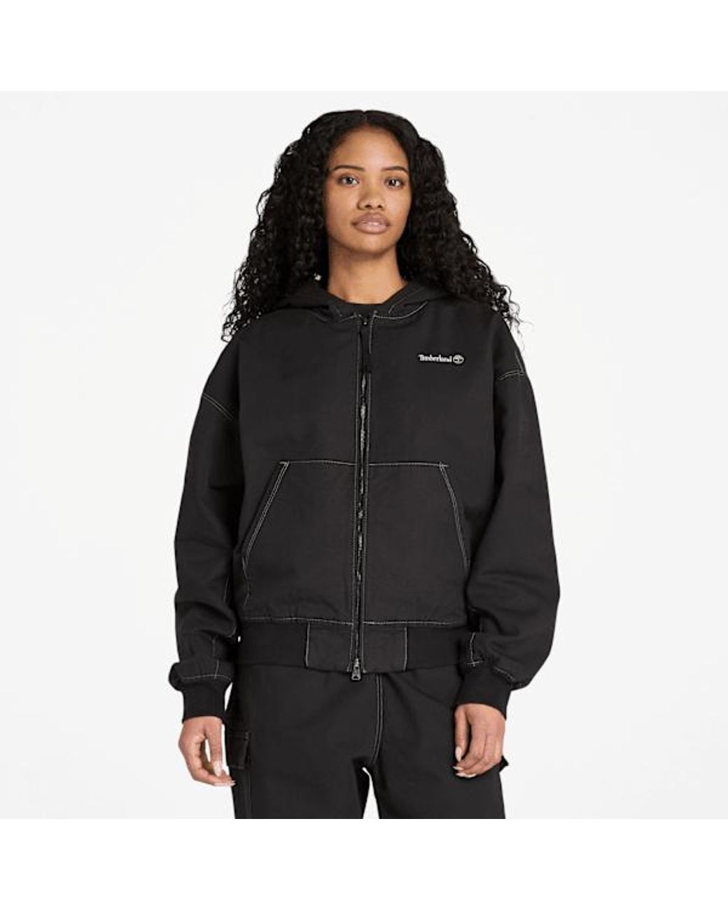 Timberland Black All Gender Washed Duck Canvas Hooded Bomber