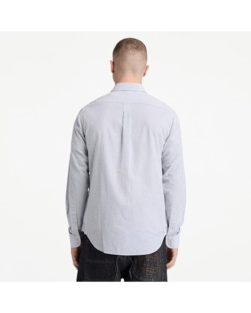 Timberland White Long-Sleeve Seersucker Striped Shirt For for men
