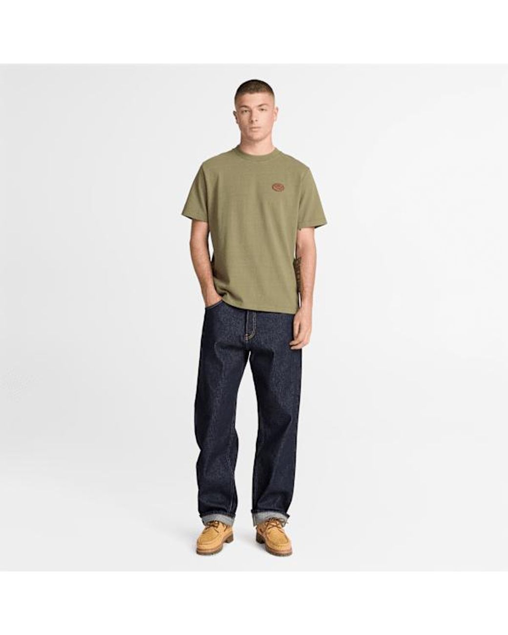 Timberland Green Leather Badge Short-Sleeve T-Shirt For for men