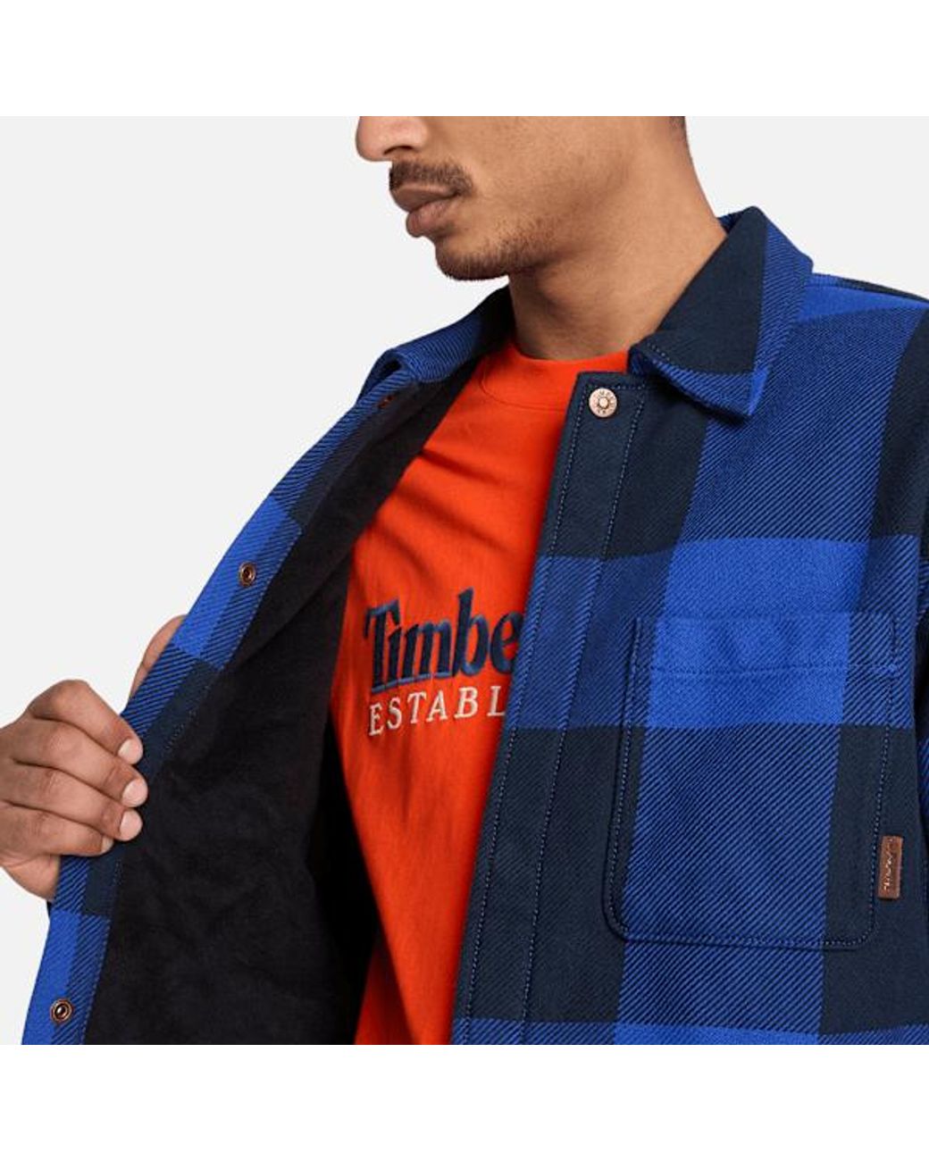 Timberland Blue Fleece-Lined Checkered Overshirt For for men