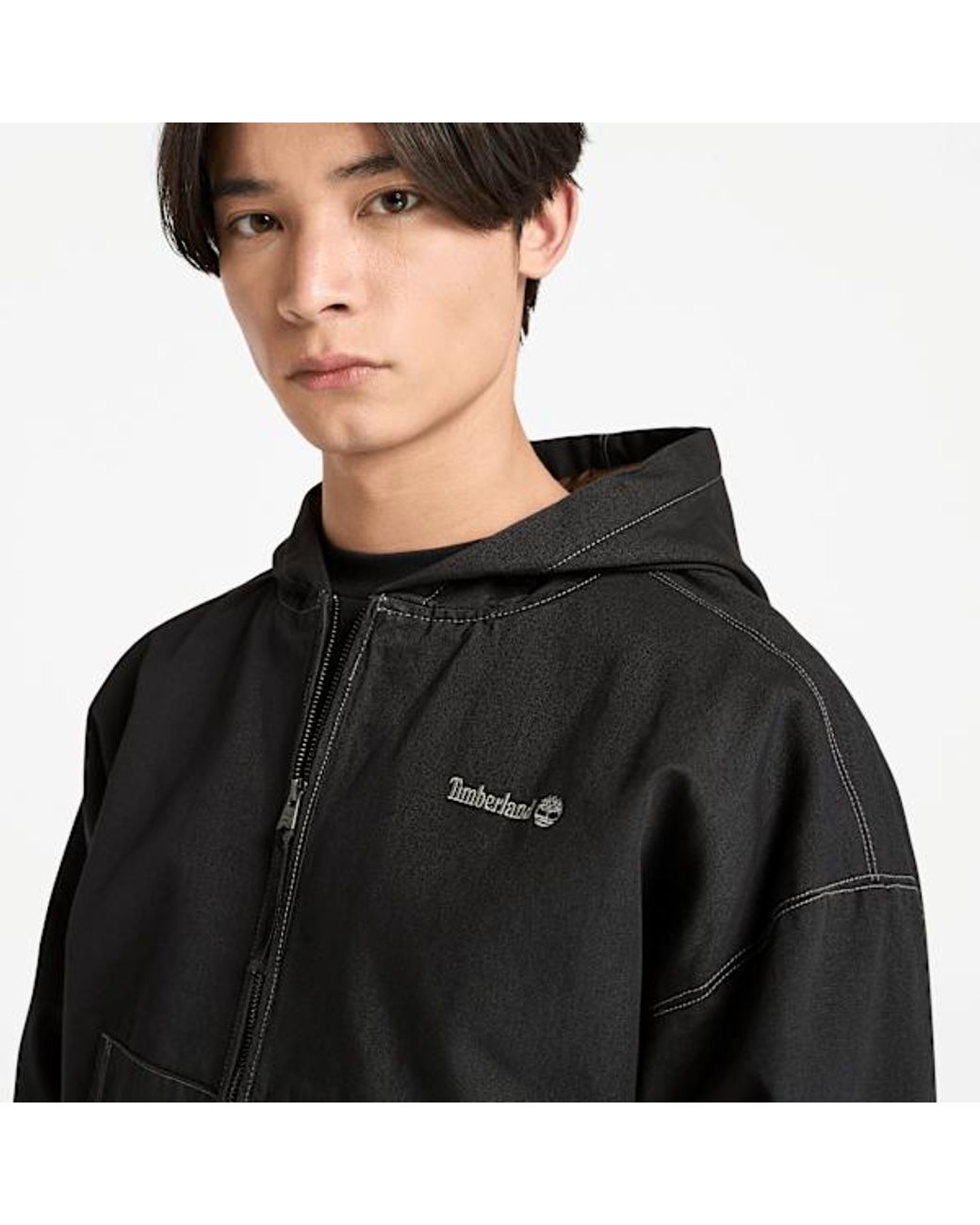 Timberland Black All Gender Washed Duck Canvas Hooded Bomber