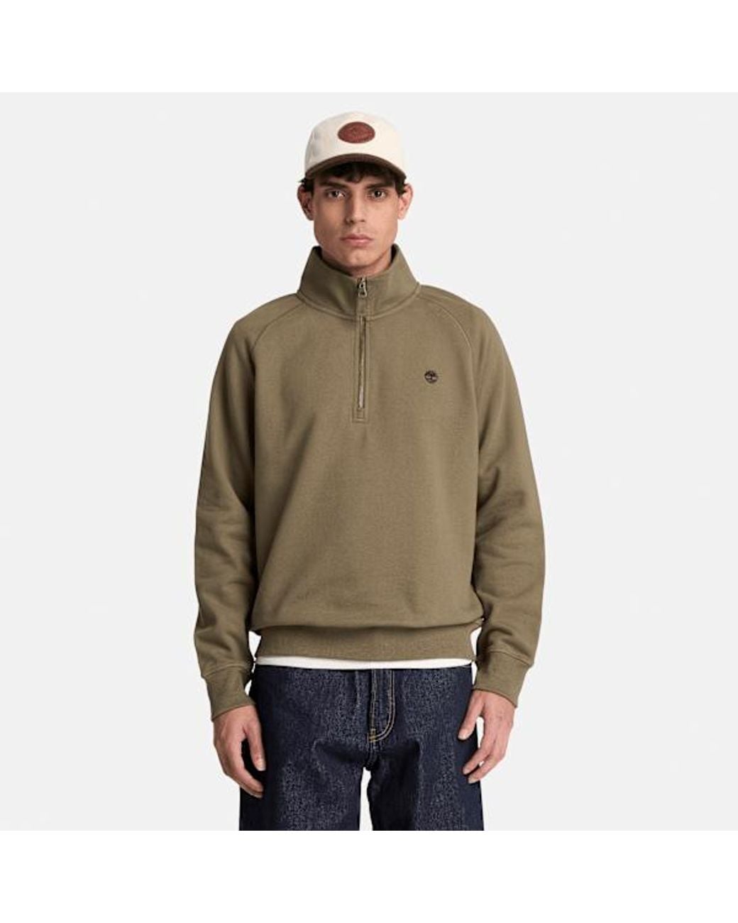 Timberland Green Exeter River Embroidered Logo Quarter-Zip Sweatshirt For for men