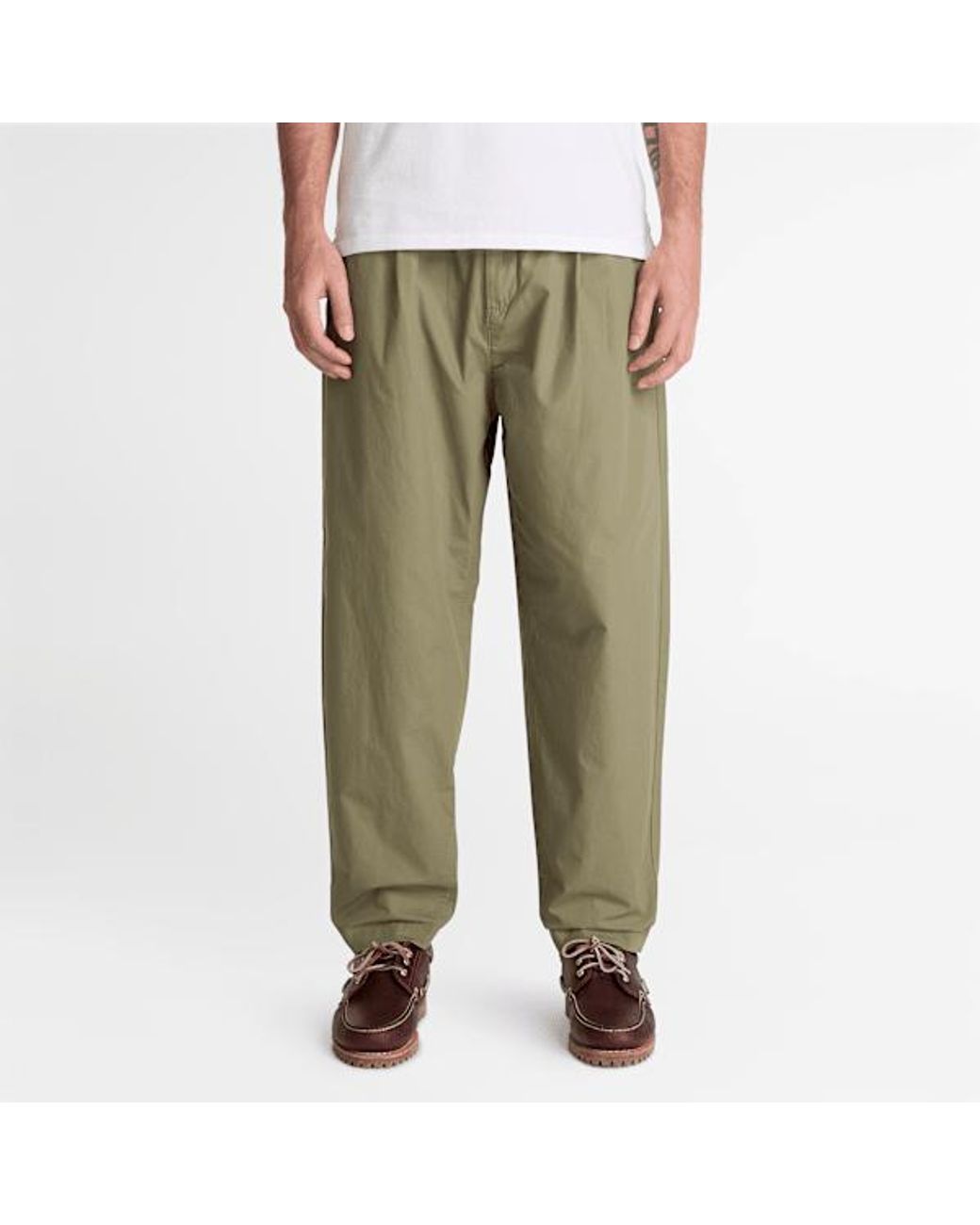 Timberland Green Claremont Poplin Pleated Chino Trouser For for men