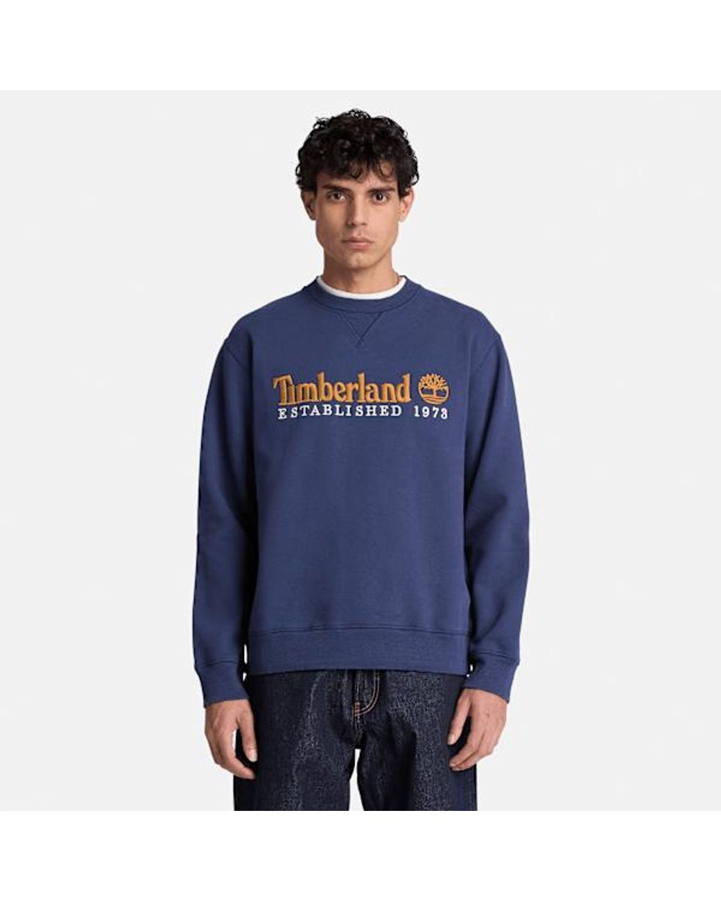 Timberland Blue Established 1973 Embroidered Logo Crew Sweatshirt For for men