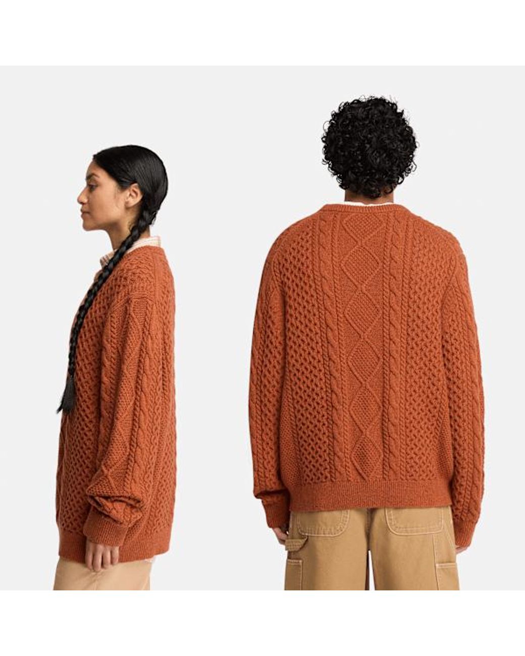 Timberland Orange Phillips Brook Cable-Knit Crewneck Jumper For for men