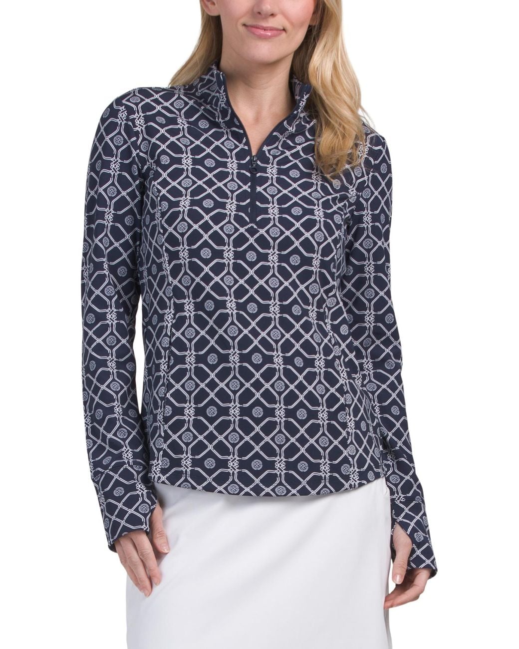 Tj Maxx Blue Quarter Zip Printed Jacket, Spandex/Polyester
