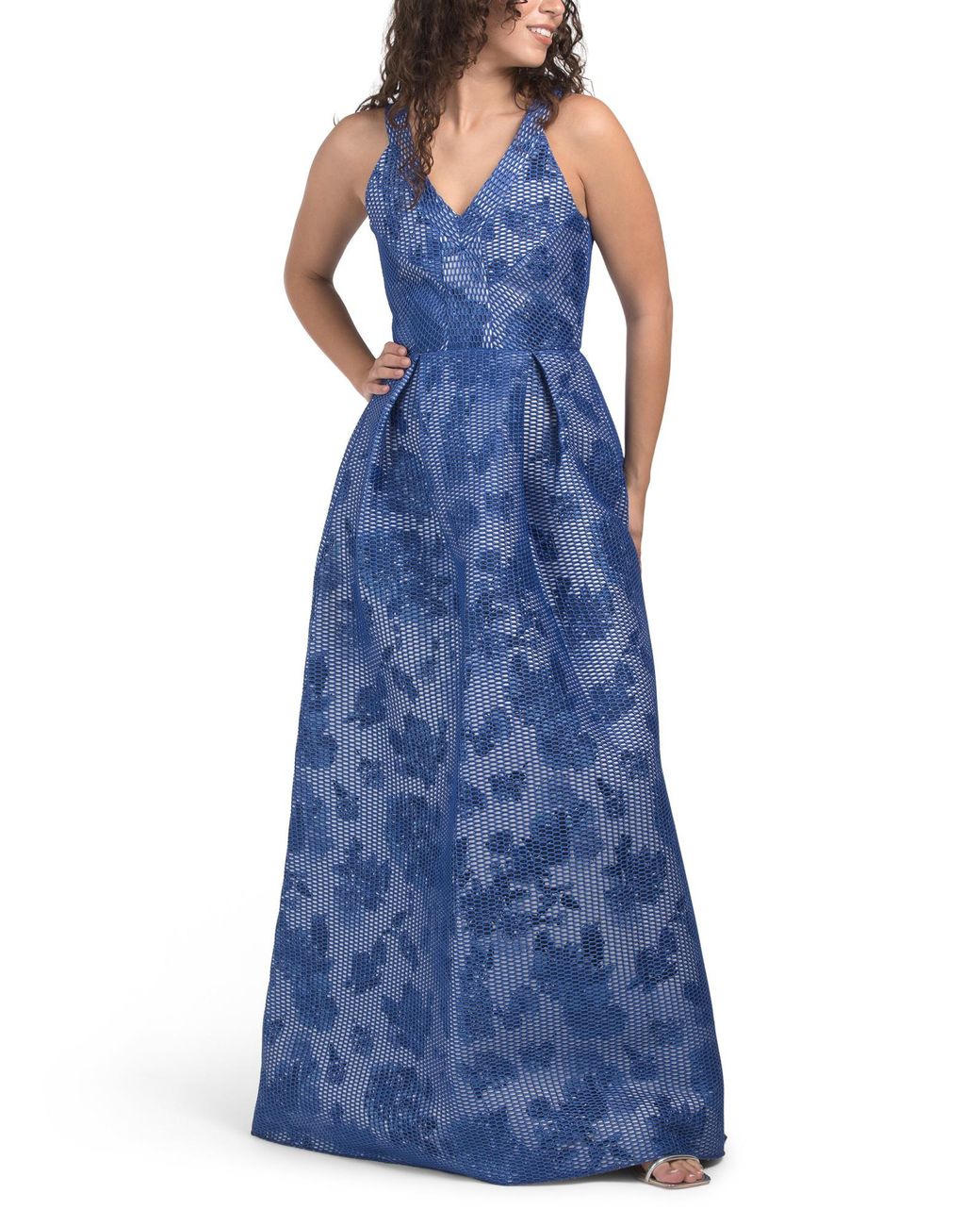 TJ Maxx Mesh Detail Gown For Polyester in Blue | Lyst